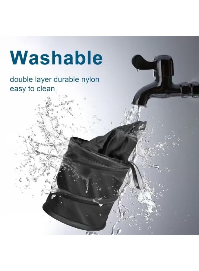 علبة قمامة السيارة مكونة من قطعتين، سلة قمامة صغيرة قابلة للطي - كيس قمامة معلق مقاوم للماء مزود بشريط فيلكرو، أسود - Image 2